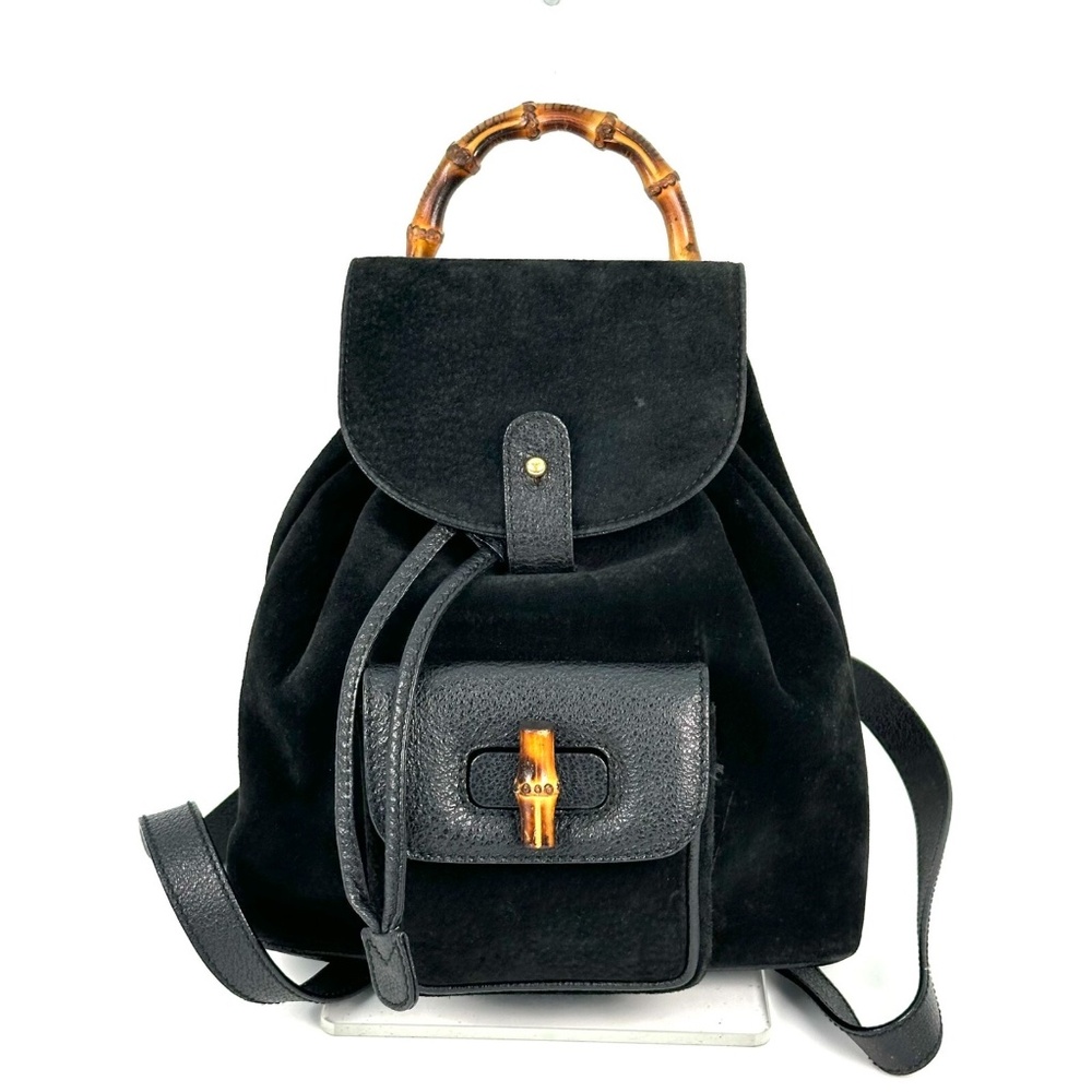 GUCCI Bamboo Backpack Mini Suede Leather Black
